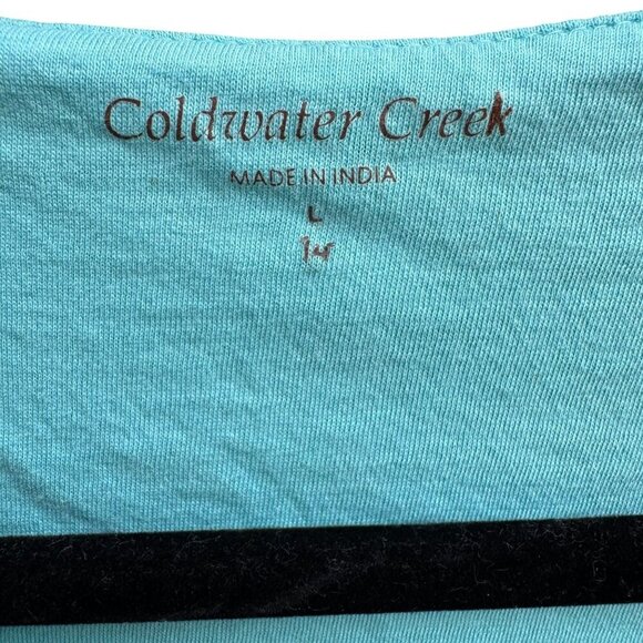 Coldwater Creek Womens Aqua Textured Burnout Sheer Overlay Short Sleeve Blouse L - Picture 3 of 11